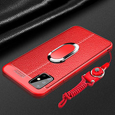 Soft Silicone Gel Leather Snap On Case Cover with Magnetic Finger Ring Stand for Samsung Galaxy A71 5G Red