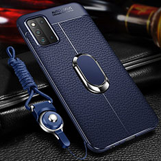 Soft Silicone Gel Leather Snap On Case Cover with Magnetic Finger Ring Stand for Samsung Galaxy F52 5G Blue