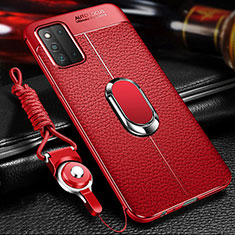 Soft Silicone Gel Leather Snap On Case Cover with Magnetic Finger Ring Stand for Samsung Galaxy F52 5G Red