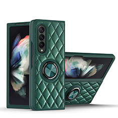 Soft Silicone Gel Leather Snap On Case Cover with Magnetic Finger Ring Stand for Samsung Galaxy Z Fold4 5G Green