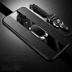 Soft Silicone Gel Leather Snap On Case Cover with Magnetic Finger Ring Stand for Vivo S1 Pro Black