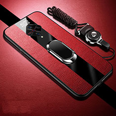 Soft Silicone Gel Leather Snap On Case Cover with Magnetic Finger Ring Stand for Vivo S1 Pro Red