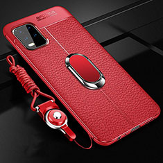 Soft Silicone Gel Leather Snap On Case Cover with Magnetic Finger Ring Stand for Xiaomi Mi 10 Lite Red