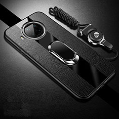Soft Silicone Gel Leather Snap On Case Cover with Magnetic Finger Ring Stand for Xiaomi Mi 10T Lite 5G Black