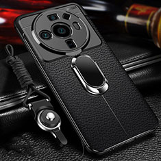 Soft Silicone Gel Leather Snap On Case Cover with Magnetic Finger Ring Stand for Xiaomi Mi 12 Ultra 5G Black