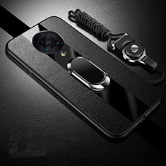 Soft Silicone Gel Leather Snap On Case Cover with Magnetic Finger Ring Stand for Xiaomi Poco F2 Pro Black
