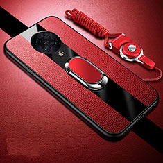 Soft Silicone Gel Leather Snap On Case Cover with Magnetic Finger Ring Stand for Xiaomi Poco F2 Pro Red