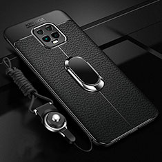 Soft Silicone Gel Leather Snap On Case Cover with Magnetic Finger Ring Stand for Xiaomi Redmi 10X 5G Black