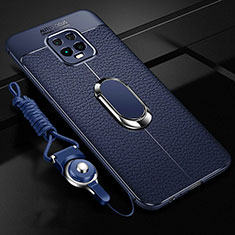 Soft Silicone Gel Leather Snap On Case Cover with Magnetic Finger Ring Stand for Xiaomi Redmi 10X 5G Blue