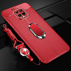 Soft Silicone Gel Leather Snap On Case Cover with Magnetic Finger Ring Stand for Xiaomi Redmi 10X 5G Red
