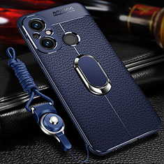 Soft Silicone Gel Leather Snap On Case Cover with Magnetic Finger Ring Stand for Xiaomi Redmi 12C 4G Blue