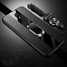Soft Silicone Gel Leather Snap On Case Cover with Magnetic Finger Ring Stand for Xiaomi Redmi 8A Black