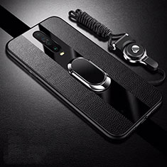 Soft Silicone Gel Leather Snap On Case Cover with Magnetic Finger Ring Stand for Xiaomi Redmi K30 4G Black