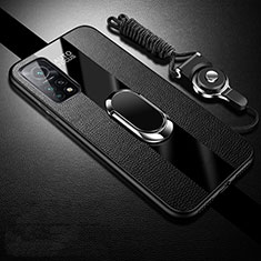 Soft Silicone Gel Leather Snap On Case Cover with Magnetic Finger Ring Stand for Xiaomi Redmi K30S 5G Black