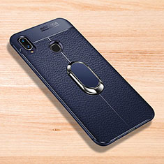 Soft Silicone Gel Leather Snap On Case Cover with Magnetic Finger Ring Stand for Xiaomi Redmi Note 7 Blue