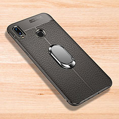 Soft Silicone Gel Leather Snap On Case Cover with Magnetic Finger Ring Stand for Xiaomi Redmi Note 7 Gray
