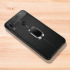 Soft Silicone Gel Leather Snap On Case Cover with Magnetic Finger Ring Stand for Xiaomi Redmi Note 7 Pro Black