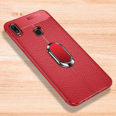 Soft Silicone Gel Leather Snap On Case Cover with Magnetic Finger Ring Stand for Xiaomi Redmi Note 7 Pro Red