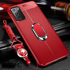 Soft Silicone Gel Leather Snap On Case Cover with Magnetic Finger Ring Stand N02 for Samsung Galaxy Note 20 5G Red