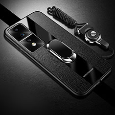 Soft Silicone Gel Leather Snap On Case Cover with Magnetic Finger Ring Stand PB1 for Huawei Honor 80 GT 5G Black