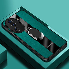 Soft Silicone Gel Leather Snap On Case Cover with Magnetic Finger Ring Stand PB1 for Oppo Reno11 Pro 5G Green