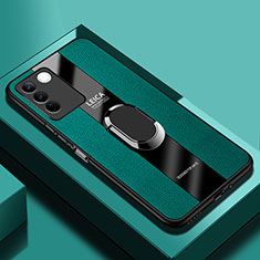 Soft Silicone Gel Leather Snap On Case Cover with Magnetic Finger Ring Stand PB1 for Vivo V27 5G Green
