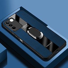 Soft Silicone Gel Leather Snap On Case Cover with Magnetic Finger Ring Stand PB1 for Vivo V27 Pro 5G Blue