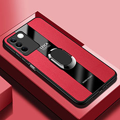 Soft Silicone Gel Leather Snap On Case Cover with Magnetic Finger Ring Stand PB1 for Vivo V27 Pro 5G Red