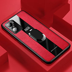 Soft Silicone Gel Leather Snap On Case Cover with Magnetic Finger Ring Stand PB1 for Xiaomi Mi 11i 5G Red