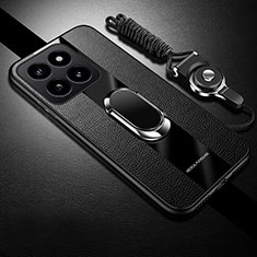 Soft Silicone Gel Leather Snap On Case Cover with Magnetic Finger Ring Stand PB1 for Xiaomi Mi 14 5G Black