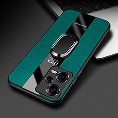 Soft Silicone Gel Leather Snap On Case Cover with Magnetic Finger Ring Stand PB1 for Xiaomi Poco X5 5G Green