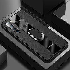Soft Silicone Gel Leather Snap On Case Cover with Magnetic Finger Ring Stand PB1 for Xiaomi Redmi Note 8 (2021) Black
