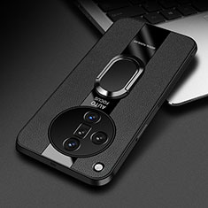 Soft Silicone Gel Leather Snap On Case Cover with Magnetic Finger Ring Stand PB2 for Oppo Find X7 5G Black