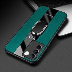 Soft Silicone Gel Leather Snap On Case Cover with Magnetic Finger Ring Stand PB2 for Vivo V27 Pro 5G Green