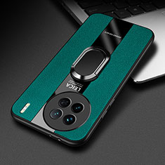Soft Silicone Gel Leather Snap On Case Cover with Magnetic Finger Ring Stand PB2 for Vivo X90 5G Green