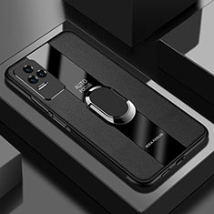 Soft Silicone Gel Leather Snap On Case Cover with Magnetic Finger Ring Stand PB2 for Xiaomi Redmi K50 Pro 5G Black
