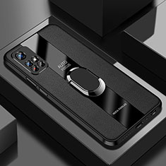 Soft Silicone Gel Leather Snap On Case Cover with Magnetic Finger Ring Stand PB2 for Xiaomi Redmi Note 11S 5G Black