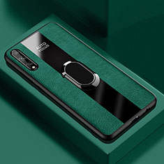 Soft Silicone Gel Leather Snap On Case Cover with Magnetic Finger Ring Stand S01 for Huawei Enjoy 10S Green