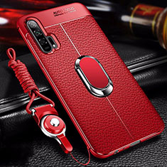 Soft Silicone Gel Leather Snap On Case Cover with Magnetic Finger Ring Stand S01 for Huawei Honor 20 Pro Red