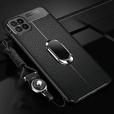 Soft Silicone Gel Leather Snap On Case Cover with Magnetic Finger Ring Stand S01 for Huawei Nova 8 SE 5G Black