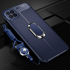 Soft Silicone Gel Leather Snap On Case Cover with Magnetic Finger Ring Stand S01 for Huawei Nova 8 SE 5G Blue