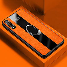 Soft Silicone Gel Leather Snap On Case Cover with Magnetic Finger Ring Stand S01 for Huawei P smart S Orange