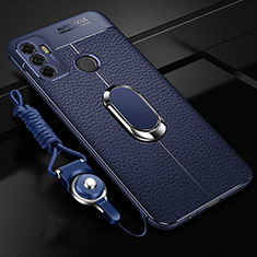 Soft Silicone Gel Leather Snap On Case Cover with Magnetic Finger Ring Stand S01 for Oppo A11s Blue