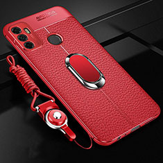 Soft Silicone Gel Leather Snap On Case Cover with Magnetic Finger Ring Stand S01 for Oppo A33 Red