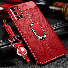 Soft Silicone Gel Leather Snap On Case Cover with Magnetic Finger Ring Stand S01 for Oppo A72 Red