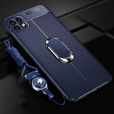Soft Silicone Gel Leather Snap On Case Cover with Magnetic Finger Ring Stand S01 for Oppo A73 5G Blue