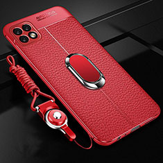 Soft Silicone Gel Leather Snap On Case Cover with Magnetic Finger Ring Stand S01 for Oppo A73 5G Red