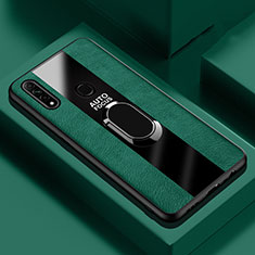 Soft Silicone Gel Leather Snap On Case Cover with Magnetic Finger Ring Stand S01 for Oppo A8 Green