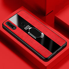 Soft Silicone Gel Leather Snap On Case Cover with Magnetic Finger Ring Stand S01 for Oppo A8 Red