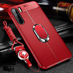 Soft Silicone Gel Leather Snap On Case Cover with Magnetic Finger Ring Stand S01 for Oppo A91 Red